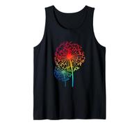 Rainbow Cute Dandelion Spring Wildflower Minimalist Line Art Tank Top