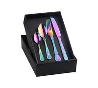 Rainbow Cutlery Set for 4 People, BUYER STAR 16 Piece Stainless Steel Flatware Set, Shell Shape Pattern Tableware Silverware Set with Spoon Knife and Fork Set, Dishwasher Safe & Mirror Polished