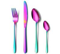 Rainbow Cutlery Set, NINIROR 16 Piece Food-Grade Stainless Steel Flatware Silverware Set for 4 People Include Spoon Knife and Fork Sets Mirror Polished Dishwasher Safe for Home Kitchen Restaurant