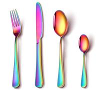 Rainbow Cutlery Set, NINIROR 16 Piece Stainless Steel Flatware Set Silverware Set for 4 People Include Spoon Knife and Fork Sets Mirror Polished Dishwasher Safe Modern Design