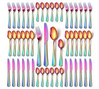 Rainbow Cutlery Set, NINIROR 48 Pieces Stainless Steel Flatware Set for 12 People, Tableware Silverware Set with Spoon Knife and Fork Sets for Home Kitchen, Mirror Polished Dishwasher Safe