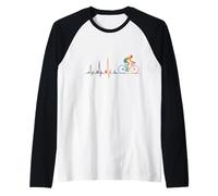 Rainbow Cyclist Heartbeat Line Road Cycling Raglan Baseball Tee