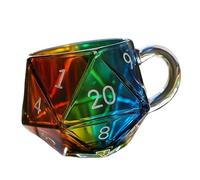 Rainbow D20 Dice Mug, 12 oz Glass Polyhedral Dice Coffee Cup with Handle, Rainbow Finish Game Night Mug for RPG & Tabletop Fantasy Lovers, Gift for Gamers