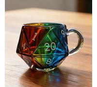 Rainbow D20 Dice Mug, Polyhedral Dice Coffee Cup with Handle, Game Mug for RPG Lovers, Game Night Mugs Gift for Fantasy Lovers (Blue-9cm)