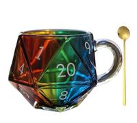 Rainbow D20 Dice Mug, Polyhedral Dice Coffee Cup with Handle, Transparent Glass Game Mug for RPG Lovers, Game Night Mugs Gift for Fantasy Lovers