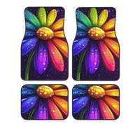 Rainbow Daisy Car Mats 4 Pieces Galaxy Flower Universal Floor Car Mats Non-Slip Vehicle Carpet for SUV Van Truck Sedan