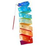 Rainbow Dance Ribbon Streamer - Silk Gymnastics Twirling Wand, Heart Pattern Ribbon | Rhythm Motion Training Accessory Set For Kids Girls Party Fun