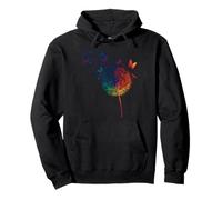 Rainbow Dandelion Spring Wildflower Minimalist Dragonfly Pullover Hoodie