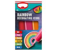 Rainbow Decorating Icing, 6 Piping Tubes with Soft Coloured Icing, Red Pink Orange Yellow Green Blue, 102g