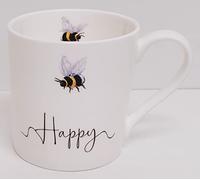 Rainbow Decors Bee Happy Mug Fine Bone China 14oz 400ml Bumblebee Large Balmoral Cup Hand Decorated in UK