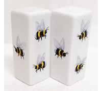 Rainbow Decors Bees Salt and Pepper Set Ceramic Porcelain Rectangular Square Bumblebee Cruet Set Hand Decorated in UK, White