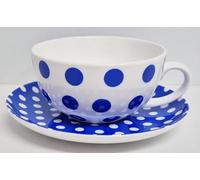 Rainbow Decors Blue Dots & Spots Bone China Cup and Saucer Cappuccino 300 ml 10.5fl oz Royal Blue Polka Spotty Dotty Set Hand Decorated in UK