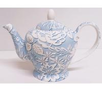 Rainbow Decors Blue Lace Teapot Fine Bone China 20z Light Blue & White Flowers Hand Decorated in UK