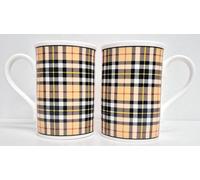 Rainbow Decors Cream and Black Tartan Plaid Mugs Set of 2 Fine Bone China Windsor 340ml 12fl oz Traditional Scottish Pattern Design Hand Decorated in UK