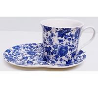 Rainbow Decors Delft Blue TV Tray Fine China Mug 250 ml 8 fl oz and Tray Set Blue Flowers Floral Hand Decorated UK