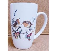 Rainbow Decors Elegant Robins Mug Bone China 15fl oz 425 ml Latte Chocolate Birds Nature Scene Empire Cup Hand Decorated UK