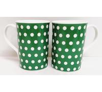 Rainbow Decors Green Dots Mugs Set of 2 Fine Bone China Green Spotty Windsor Cups Hand Decorated in The UK