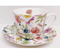 Rainbow Decors Japanese Garden & Dragonflies Cup and Saucer Fine Bone China Breakfast Jumbo 15 oz Floral Set Hand Decorated in UK