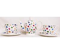 Rainbow Decors Ltd Polka Dot Tea Set for Two Fine Bone China Multi Colour Spotty 1 Teapot 2 Cups & 2 Saucer