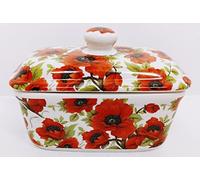 Rainbow Decors Ltd Red Poppy Butter Dish Fine Bone China Poppies Flowers Container wit Lid Hand Decorated in UK