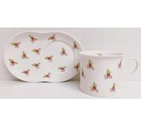 Rainbow Decors Rose Bud TV Tray Bone China Pink Roses Floral Mug 250 ml 8 fl oz and Tray Set Hand Decorated UK
