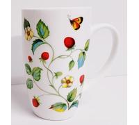 Rainbow Decors Strawberries & Butterflies Mug Exclusive Bone China 15fl oz 425ml Exclusive Countryside Empire Latte Chocolate Tea Cup Hand Decorated UK