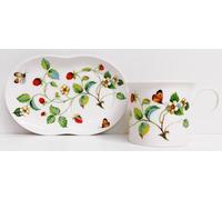 Rainbow Decors Strawberries & Butterflies TV Tray Bone China Mug 250 ml 8 fl oz and Tray Exclusive Set Hand Decorated UK