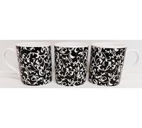 Rainbow Decors Venetian Black Mugs Set of 6 Bone China Large Balmoral 14fl oz 400 ml Swirl & Leaves Cups Hand Decorated in UK