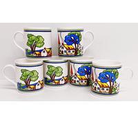 Rainbow Decors Village Art Deco Mugs Set of 6 Large Balmoral 425ml 15oz Fine Bone China Exclusive Countryside Scene Cups Hand Decorated in UK