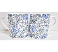 Rainbow Decors William Morris Anemone Mugs Set 4 Bone China Large Balmoral 425ml Blue Floral Hand Decorated in UK