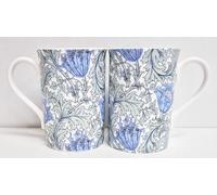 Rainbow Decors William Morris Anemone Mugs Set 6 Bone China 12fl oz Widsor Blue & Green Floral Cups Hand Decorated in UK