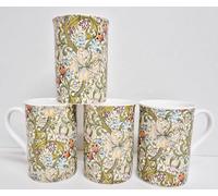 Rainbow Decors William Morris Golden Lily Mugs Set of 4 Bone China 300 ml Windsor Lilies Floral Cups Hand Decorated UK
