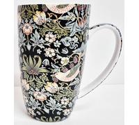 Rainbow Decors William Morris Strawberry Thief Black Green Mug 425 ml Bone China Empire Latte Fantasy Garden Birds Strawberries Floral Cup Hand Decorated UK