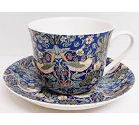 Rainbow Decors William Morris Strawberry Thief Blue Cup & Saucer Bone China Jumbo 425ml 15fl oz Breakfast Set Hand Decorated UK