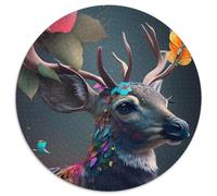 Rainbow Deer Flowers Jigsaw Puzzles 1000 Pieces for Adults 1000 Pieces Round Puzzle Gifts for Family And Friends, Suitable for Ages 14+ 67.5x67.5cm