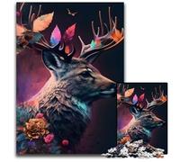 Rainbow Deer Flowers Jigsaw Puzzles for Adults 1000 Impossible Jigsaw Puzzles for Adults for Teenagers, Family Game Night, Brain-Challenging Gift Idea 26X38CM/10.23x14.96inch