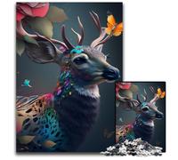 Rainbow Deer Flowers Jigsaw Puzzles for Adults 1000 Piece Puzzles for Adults Challenging DIY Brain Teaser for Teenagers 50x75CM/19.68x29.52inch