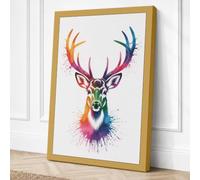 Rainbow Deer Modern Canvas Wall Art Print 18x12 Inch (46 x 30 cm)
