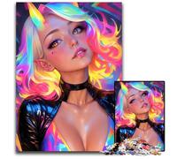 Rainbow Demon Girl Jigsaw Puzzle 1000Pieces Impossible Jigsaw Puzzles for Adults Educational Toy for Teenagers Home Office Decor 1000 PCS(38x26cm)