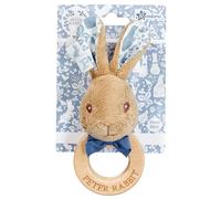 Rainbow Designs Peter Rabbit Wooden Ring Rattle - Multi-Texture Beatrix Potter Baby Toy for Teething - Sustainable Wood and Plush Fabric