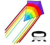 Rainbow Diamond Kite for Kids & Adults - 64x158cm Large Easy-to-Fly Kite with Long Tail, Durable Checkered Fabric Kites for Kids Ages 4-8, Outdoor Beach Flying Toys for Children & Beginners