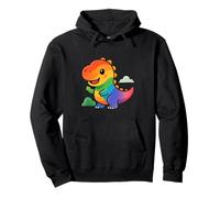 Rainbow Dino Adventure. Cute Kawaii Dinosaur Pullover Hoodie