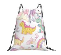 Rainbow Dinosaur Cartoon Dino Unisex Drawstring Backpack Waterproof Swimming Bags Lightweight Gym Sack For Hiking Gym Travel