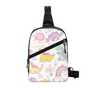 Rainbow Dinosaur Foldable Sling Bag for Men Women Water Resistant Chest Bag Cartoon Dino Fanny Pack Crossbody Backpack for Travel Hiking Sports