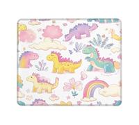 Rainbow Dinosaur Mouse Pad Cartoon Dino Gaming Mouse Mat with Stitched Edges Non-Slip Rubber Base Mousepad for for PC Laptop 30x25cm
