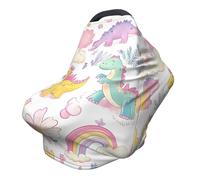 Rainbow Dinosaur Nursing Cover 360° Full Coverage Cartoon Dino Stretch Scarf for Breastfeeding and Car Seat Cover Fit for Most Pushchairs and Prams