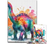 Rainbow Dinosaur Watercolor Family Wooden Jigsaw, Adults, 1000 Pieces | A flexible puzzle activity - an activity that can be paused and resumed at home.