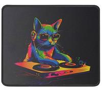 Rainbow DJ Cat Mouse Pad, Funny Gag Gift for Cat Lovers, 9.4"x7.9"