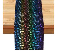 Rainbow Dog Cat Paw Print Farmhouse Table Runner Washable Dining Table Decor For Dresser Office Banquet 33x183cm