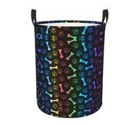 Rainbow Dog Cat Paw Print Round Laundry Basket With Handles Waterproof Laundry Hamper For Bathroom Circular Storage Basket